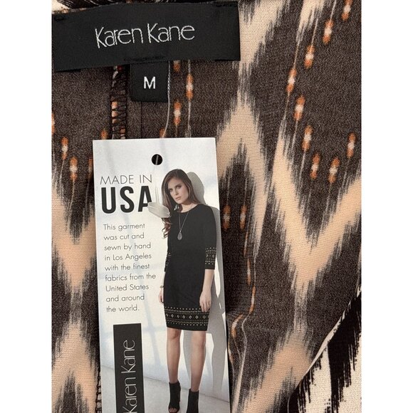 NWT Karen Kane Dress Size M Boho Chic Solar Ikat Faux Wrap Gold Sun Brown Black - Picture 5 of 16